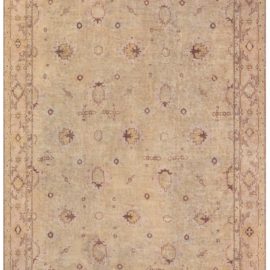 Antique Oushak Turkish Floral Allover Warm Tan Hand-Knotted Wool Rug – Circa 1920 BB6392