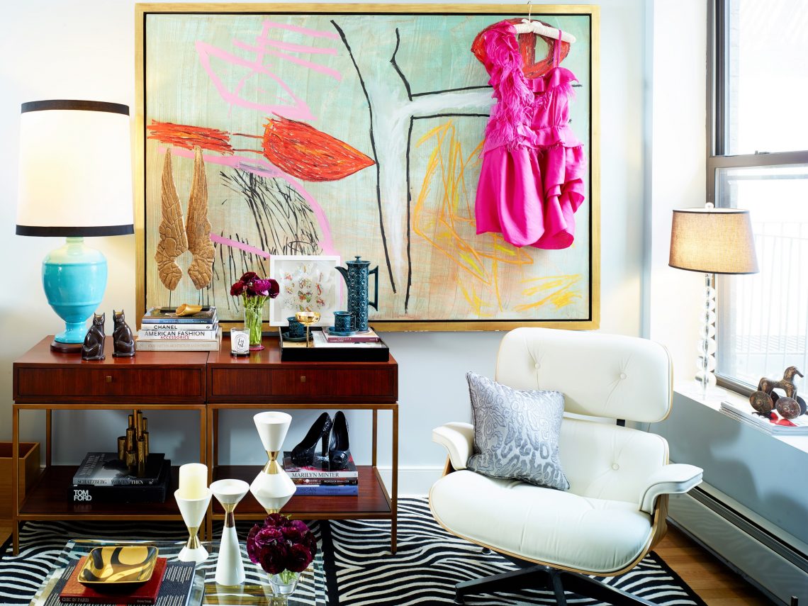 hollywood regency colorful living room art zebra pattern