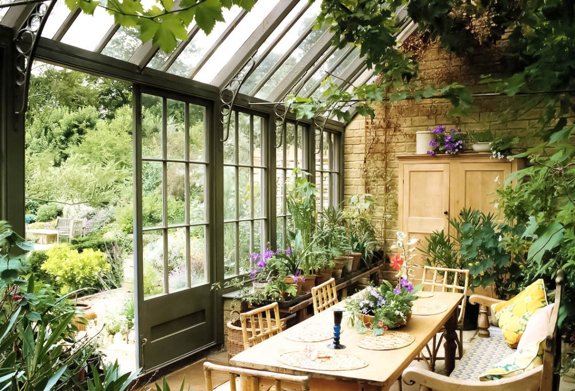 orangery, spring interior, indoor plants, english house