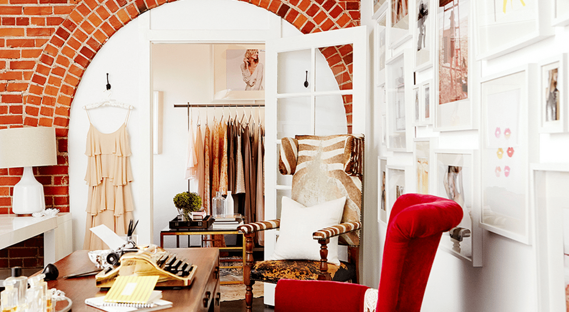 lauren conrad interior decor red brick, glamour interior decor, eclectic decor, wardrobe decor, workspace interior decor