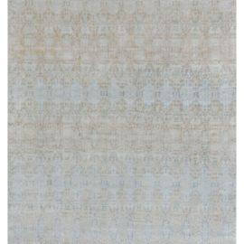 Art Nouveau Modern Rug With Abstract Organic Motif In Light Beige Silk, Handmade “Reflection” Designed By Eskayel N11582
