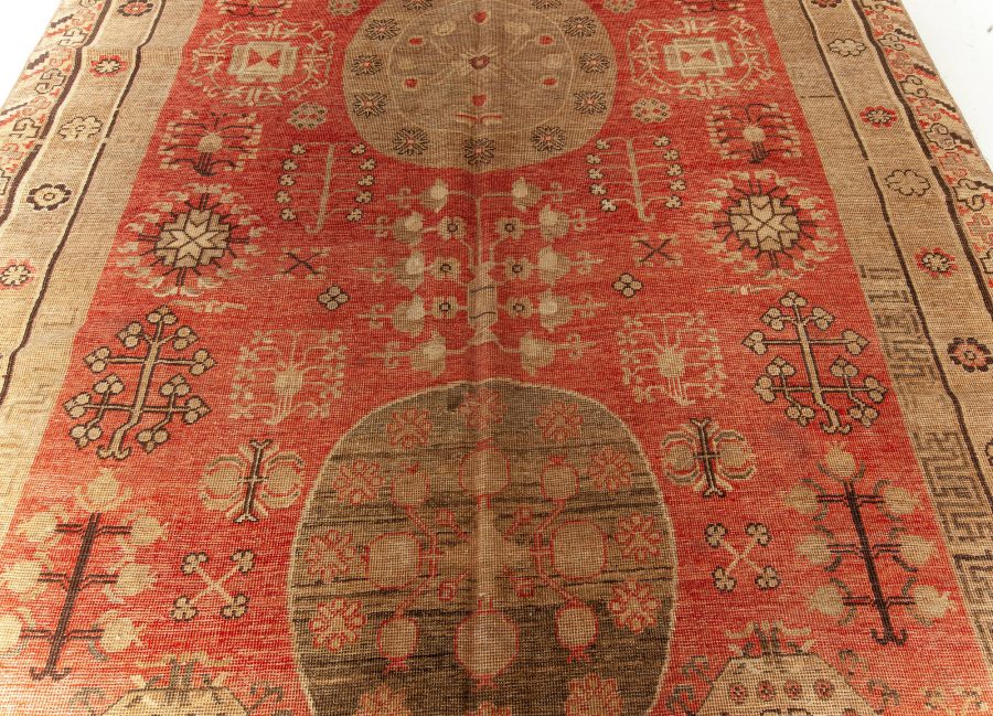 Midcentury Samarkand Red and Brown Handmade Wool Rug BB6416