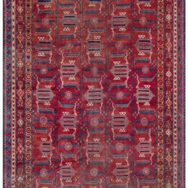 Khotan Vintage Geometric Ivory Hand-Knotted Wool Rug BB6400
