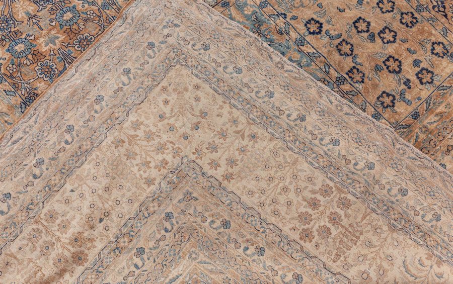 Camel and Pastel Blue Antique Persian Kirman Rug BB6407
