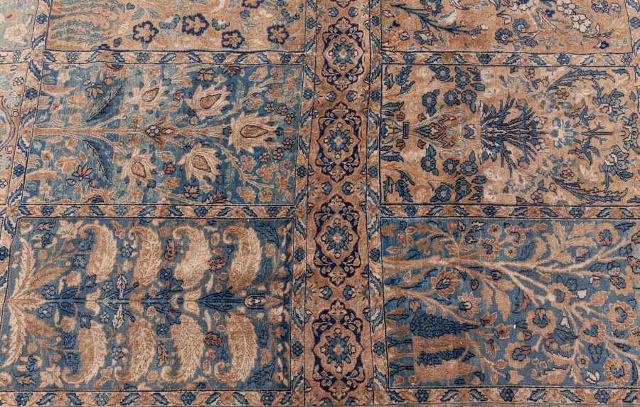 Camel and Pastel Blue Antique Persian Kirman Rug BB6407