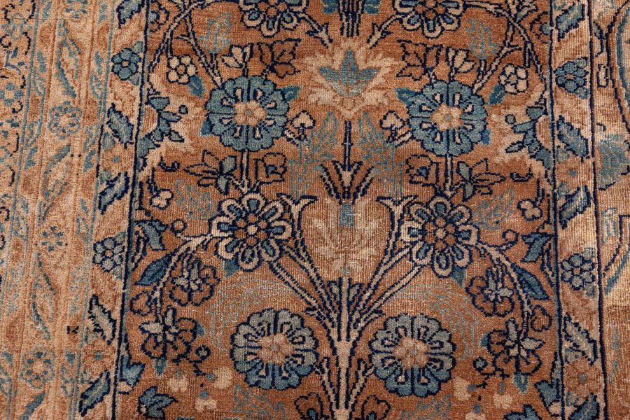Camel and Pastel Blue Antique Persian Kirman Rug BB6407