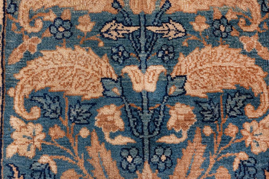 Camel and Pastel Blue Antique Persian Kirman Rug BB6407