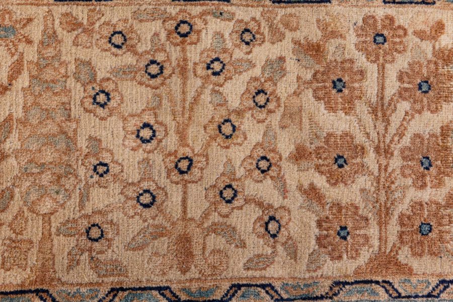 Camel and Pastel Blue Antique Persian Kirman Rug BB6407