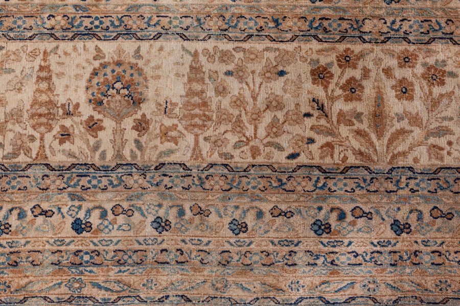Camel and Pastel Blue Antique Persian Kirman Rug BB6407