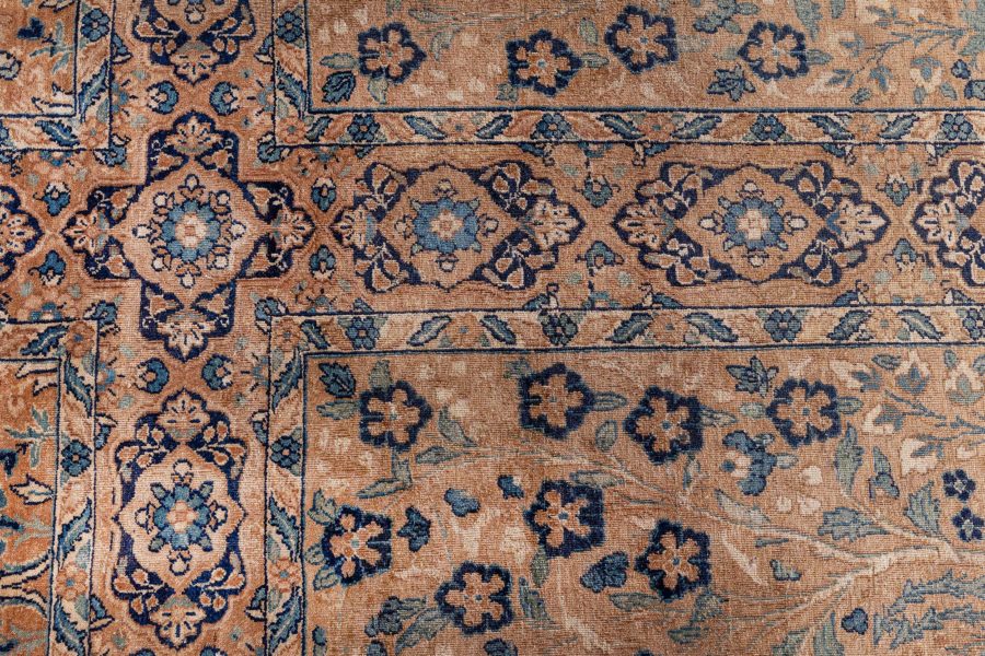 Camel and Pastel Blue Antique Persian Kirman Rug BB6407