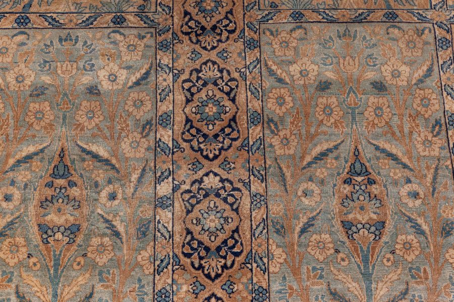 Camel and Pastel Blue Antique Persian Kirman Rug BB6407