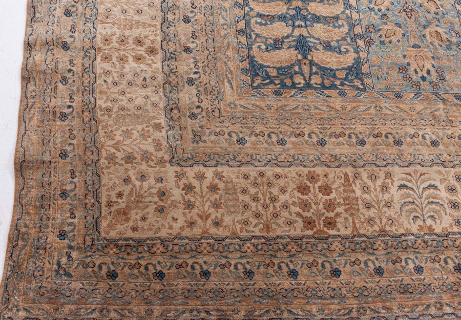 Camel and Pastel Blue Antique Persian Kirman Rug BB6407