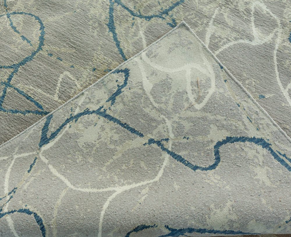Doris Leslie Blau Collection High-Quality Ink Ondulations Handmade Silk Wool Rug N11609