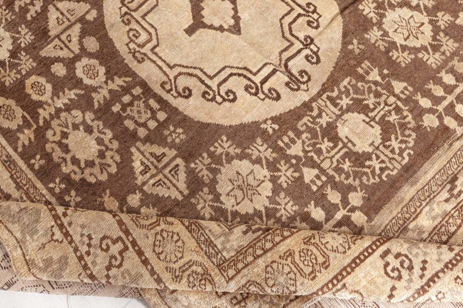 Midcentury Samarkand Handmade Wool Rug in Sandy Beige and Brown BB6424