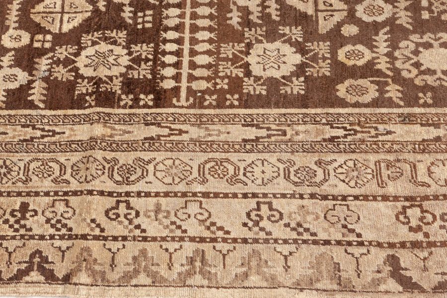 Midcentury Samarkand Handmade Wool Rug in Sandy Beige and Brown BB6424