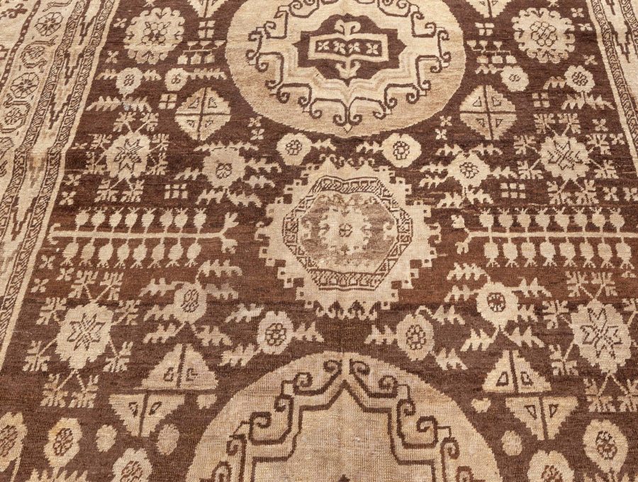 Midcentury Samarkand Handmade Wool Rug in Sandy Beige and Brown BB6424