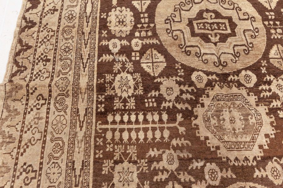 Midcentury Samarkand Handmade Wool Rug in Sandy Beige and Brown BB6424