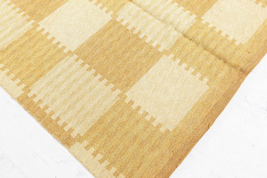 Mid-20th Century Double Sided Mustard Yellow Swedish Flat-Weave Wool Rug BB6426