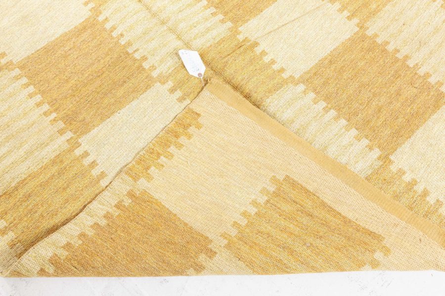 Mid-20th Century Double Sided Mustard Yellow Swedish Flat-Weave Wool Rug BB6426