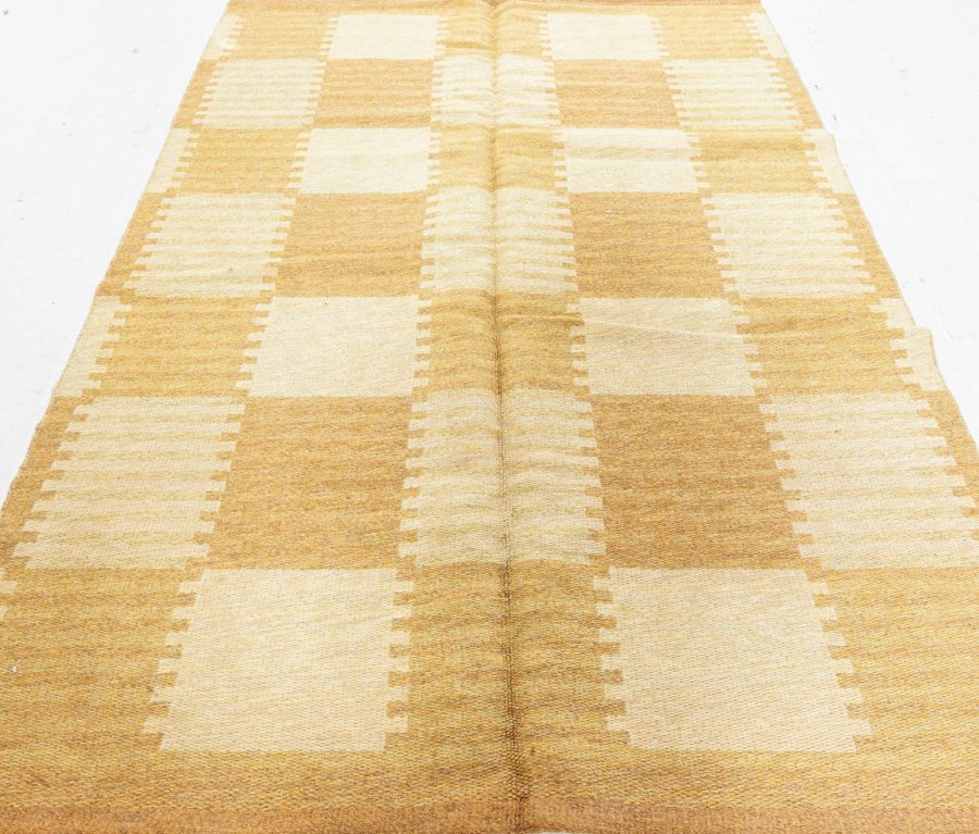 Mid-20th Century Double Sided Mustard Yellow Swedish Flat-Weave Wool Rug BB6426