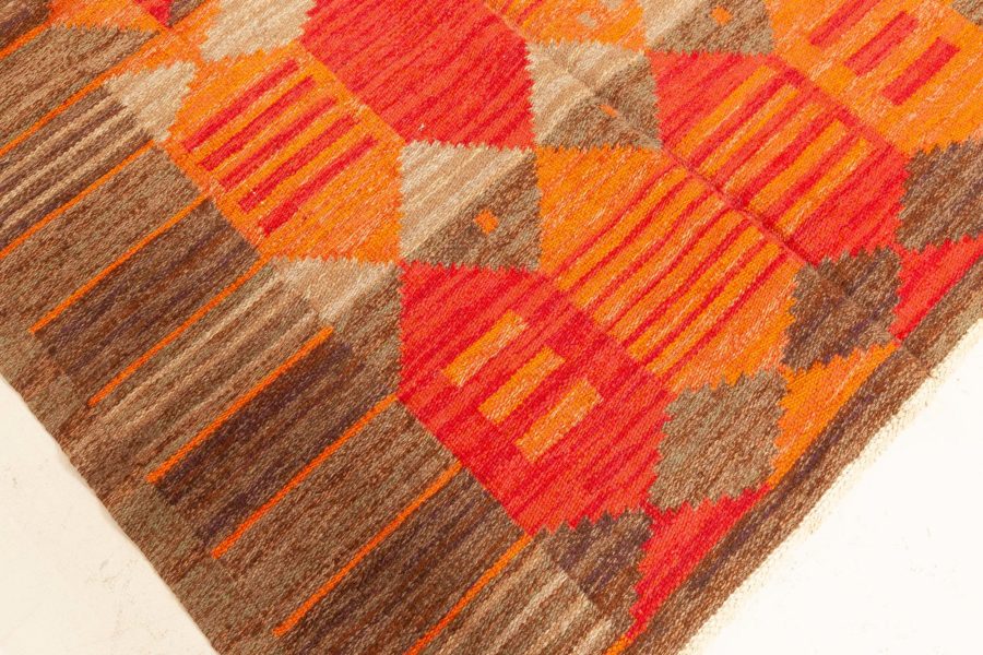 Midcentury Swedish Red, Orange and Brown Flat-Woven Rug by Karin Jönsson BB6427