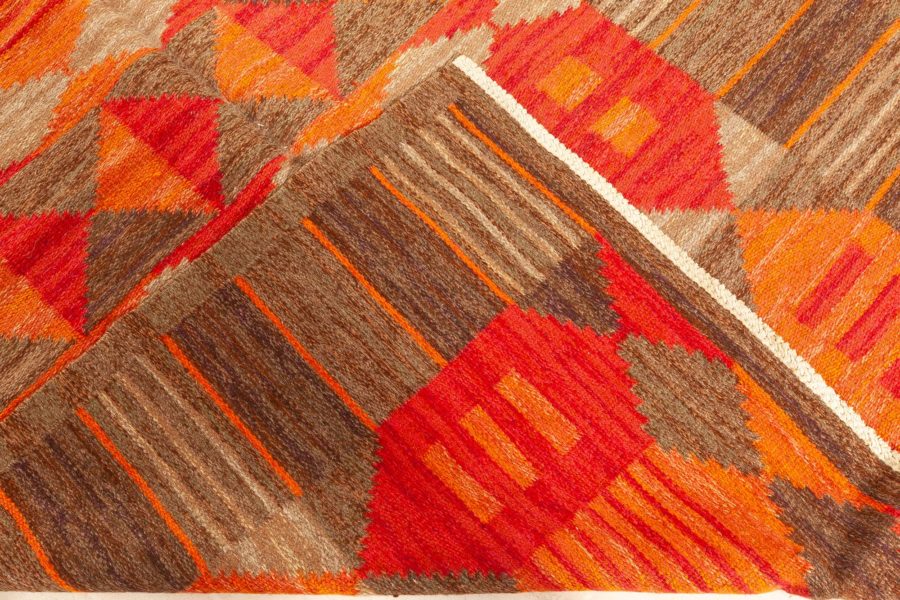 Midcentury Swedish Red, Orange and Brown Flat-Woven Rug by Karin Jönsson BB6427