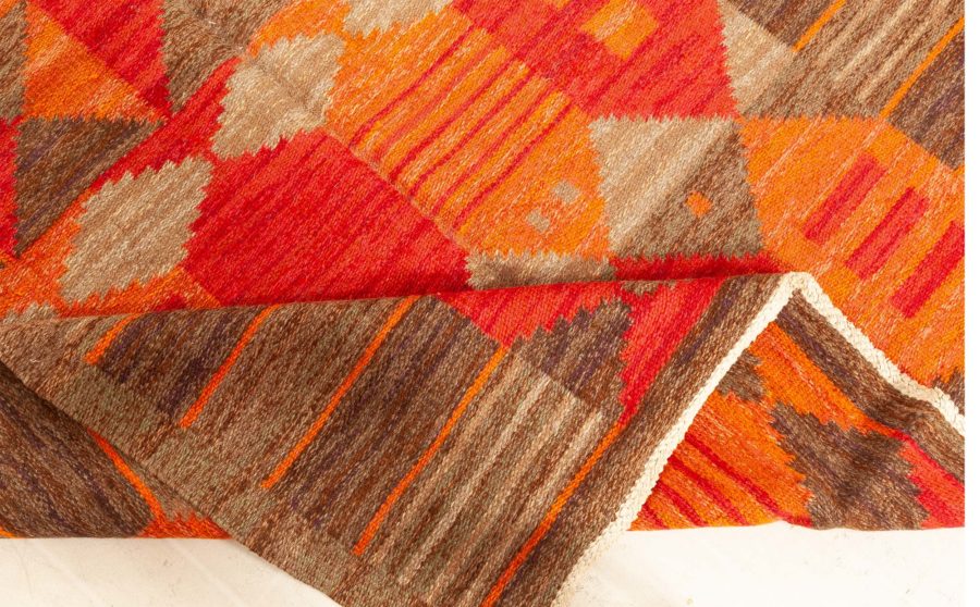 Midcentury Swedish Red, Orange and Brown Flat-Woven Rug by Karin Jönsson BB6427