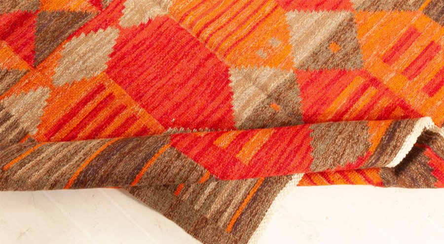 Midcentury Swedish Red, Orange and Brown Flat-Woven Rug by Karin Jönsson BB6427