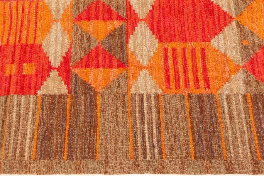 Midcentury Swedish Red, Orange and Brown Flat-Woven Rug by Karin Jönsson BB6427