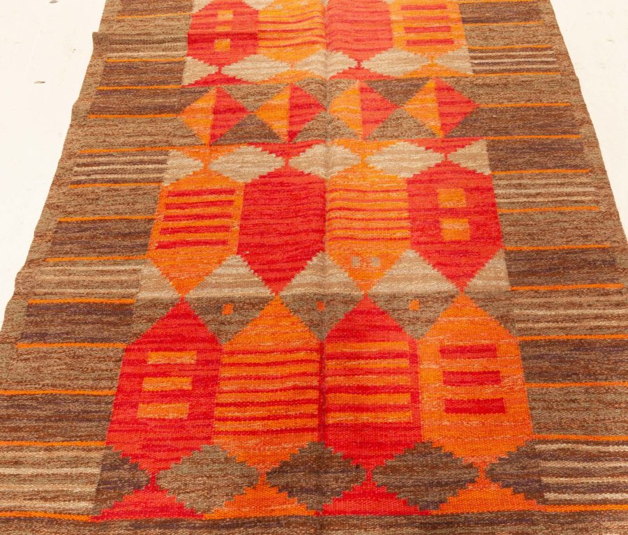 Midcentury Swedish Red, Orange and Brown Flat-Woven Rug by Karin Jönsson BB6427