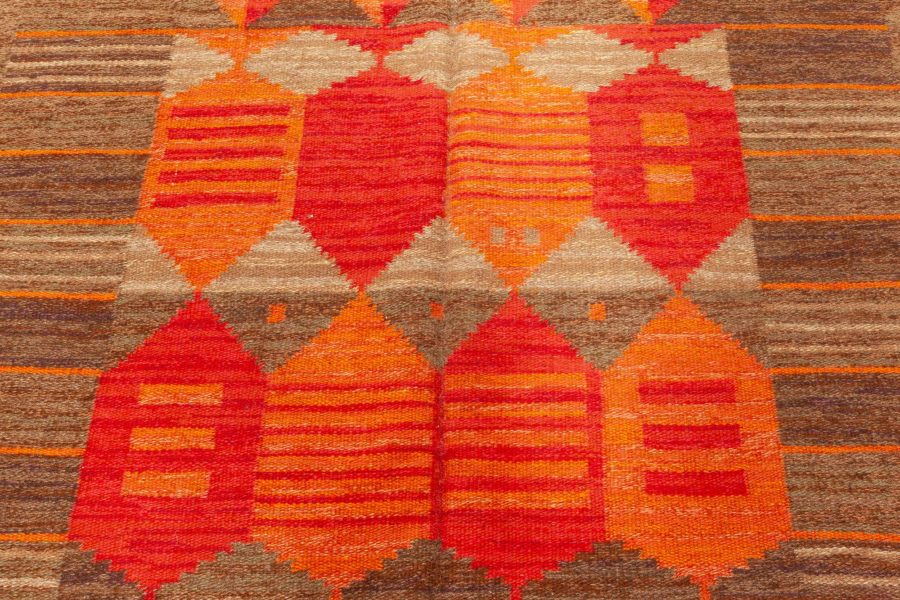 Midcentury Swedish Red, Orange and Brown Flat-Woven Rug by Karin Jönsson BB6427