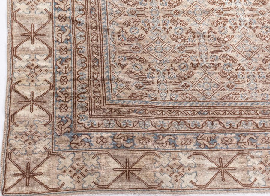 Midcentury Samarkand Handwoven Wool Rug in Chocolate Brown and Beige BB6429