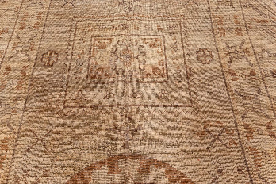 Midcentury Samarkand Caramel and Dark Brown Handmade Wool Rug BB6430