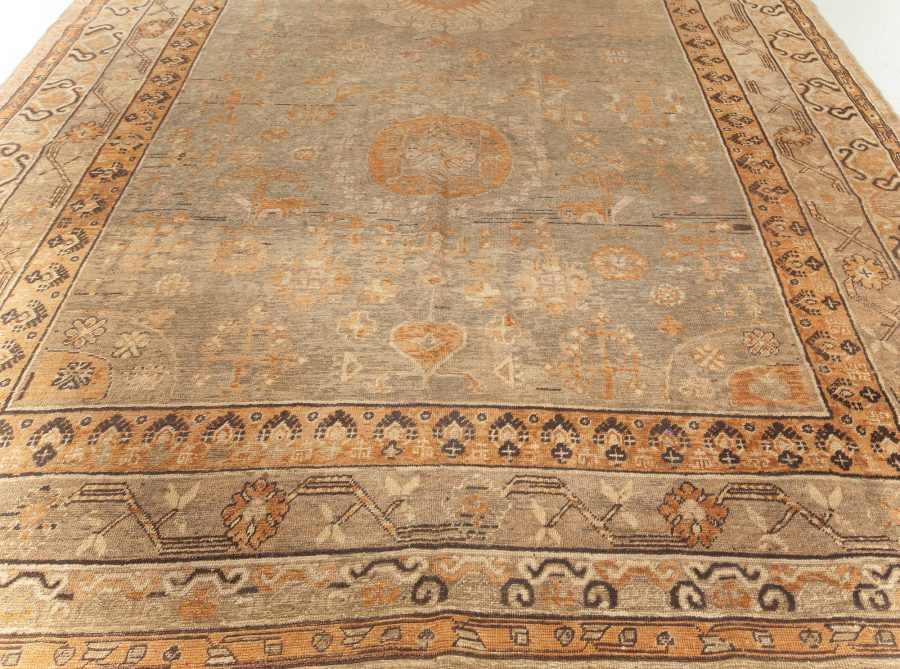 Mid-20th century Samarkand Sandy Beige, Brown Hand Knotted Wool Rug BB6449