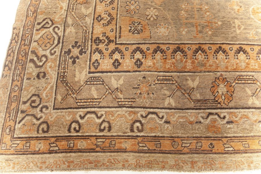 Mid-20th century Samarkand Sandy Beige, Brown Hand Knotted Wool Rug BB6449