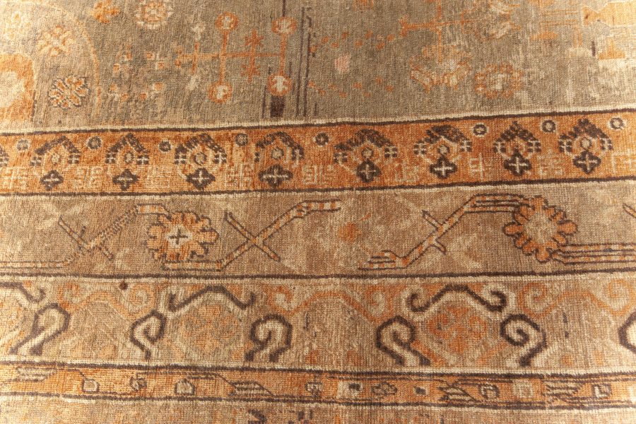 Mid-20th century Samarkand Sandy Beige, Brown Hand Knotted Wool Rug BB6449