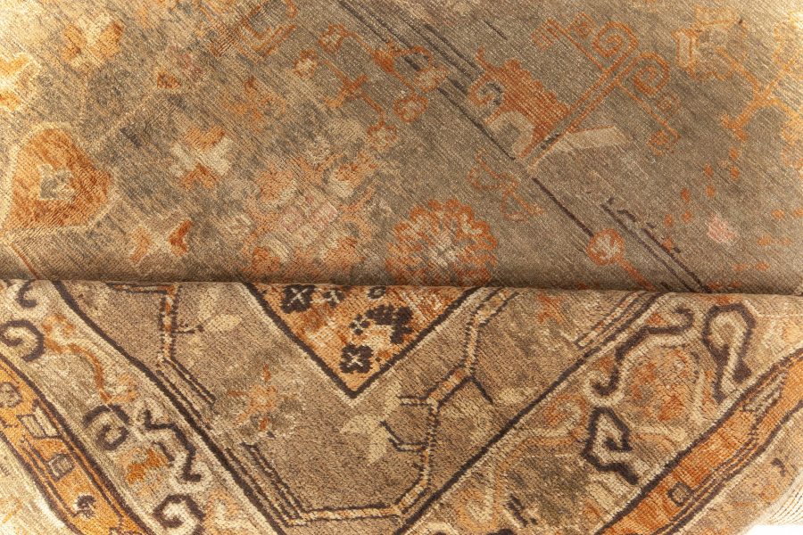 Mid-20th century Samarkand Sandy Beige, Brown Hand Knotted Wool Rug BB6449
