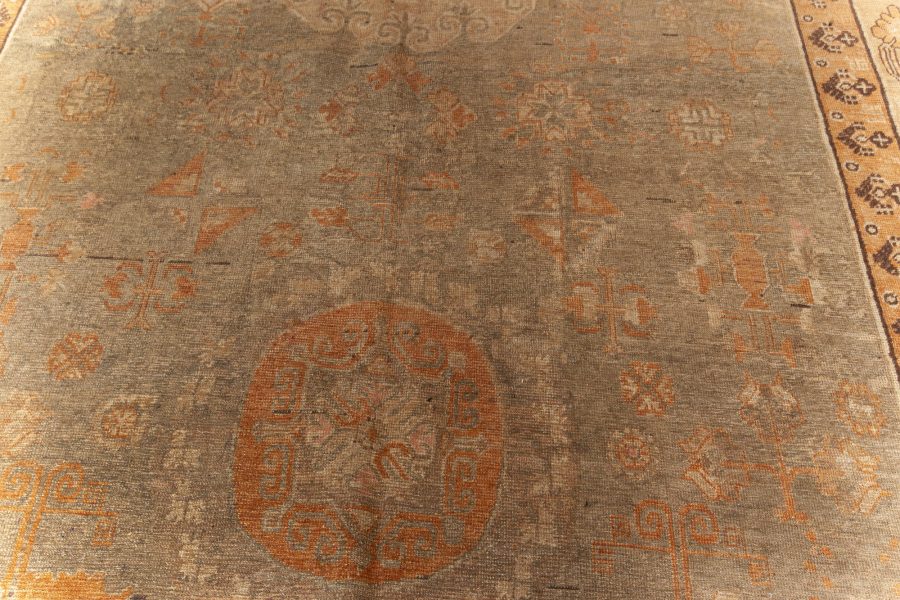 Mid-20th century Samarkand Sandy Beige, Brown Hand Knotted Wool Rug BB6449