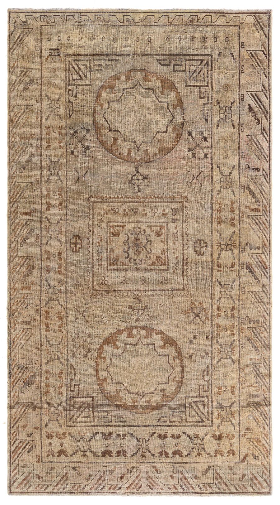 Midcentury Samarkand Caramel and Dark Brown Handmade Wool Rug BB6430