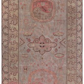 Vintage Samarkand Geometric Cream Beige Hand-Knotted Wool Rug BB8477