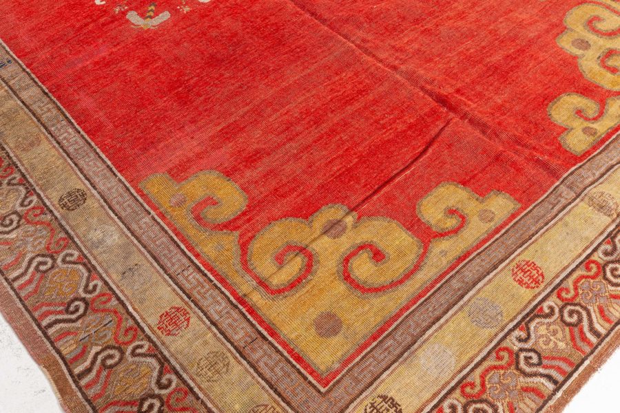 Midcentury Samarkand Handmade Wool Rug in Red, Brown, Yellow, Mauve and Beige BB6461