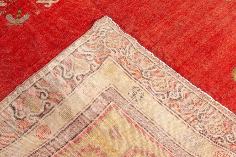 Midcentury Samarkand Handmade Wool Rug in Red, Brown, Yellow, Mauve and Beige BB6461