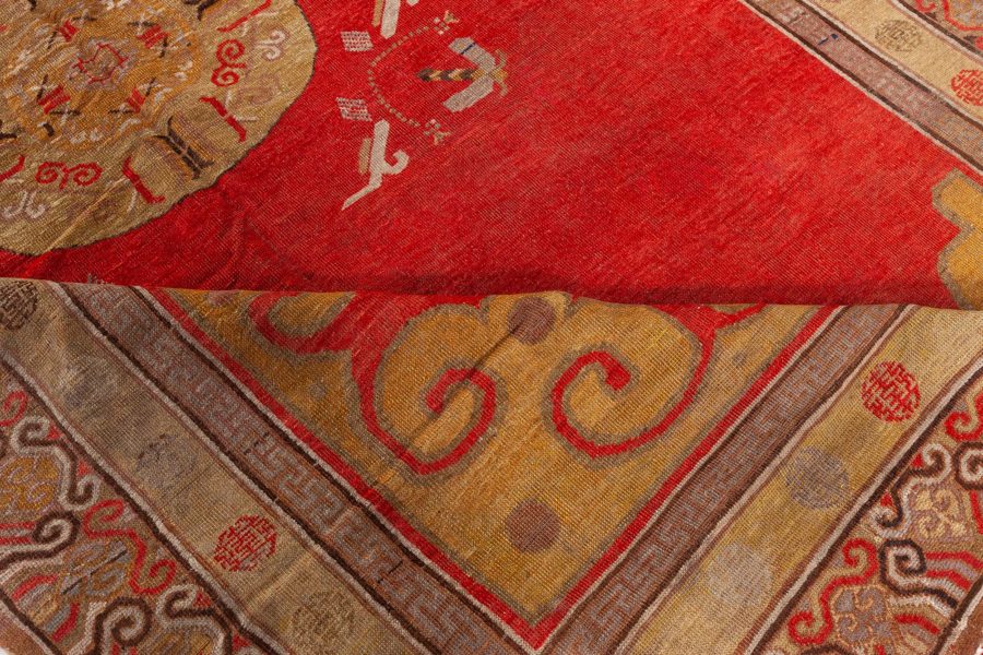 Midcentury Samarkand Handmade Wool Rug in Red, Brown, Yellow, Mauve and Beige BB6461