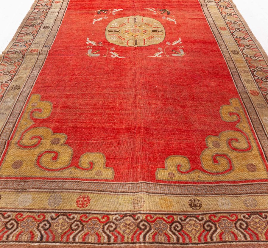 Midcentury Samarkand Handmade Wool Rug in Red, Brown, Yellow, Mauve and Beige BB6461