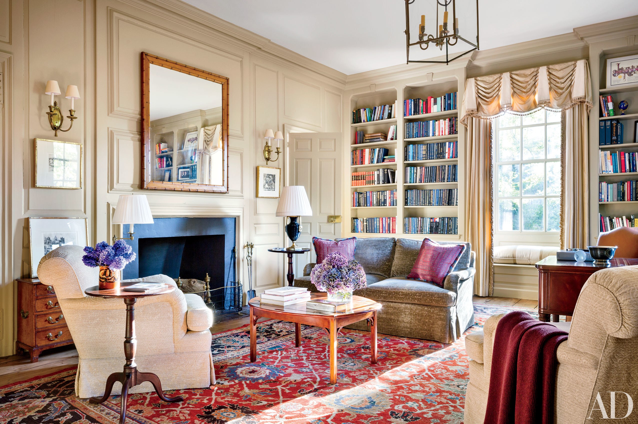 Living Room With Red Oriental Rug