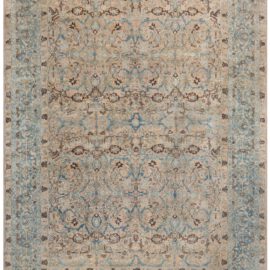 Tabriz Persian Antique Allover Floral Rug In Pale Sand Hand-Knotted Wool – Circa 1920 BB8049
