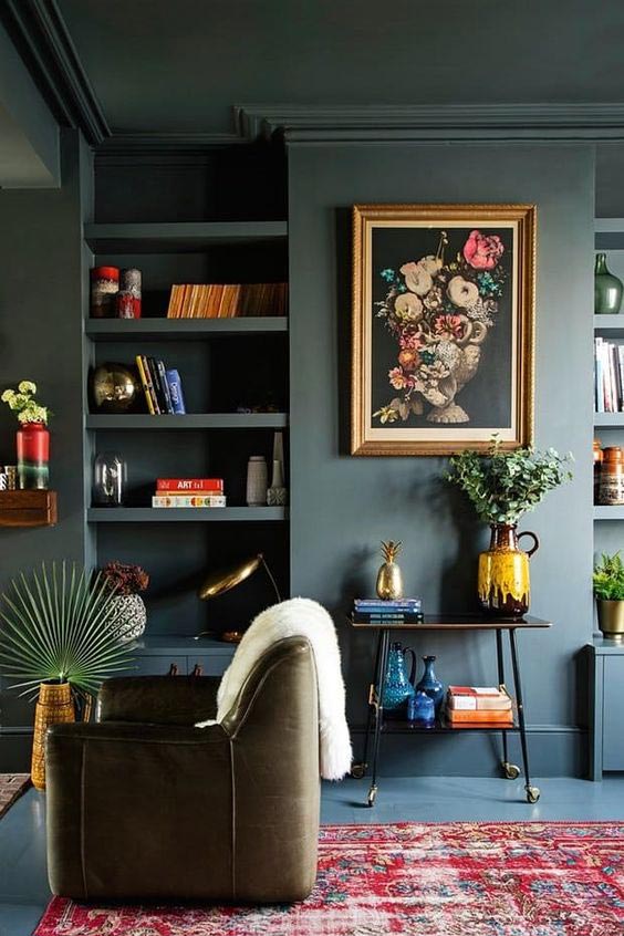 velvet-chair-dark-living-room-fall-2017-decor-trends