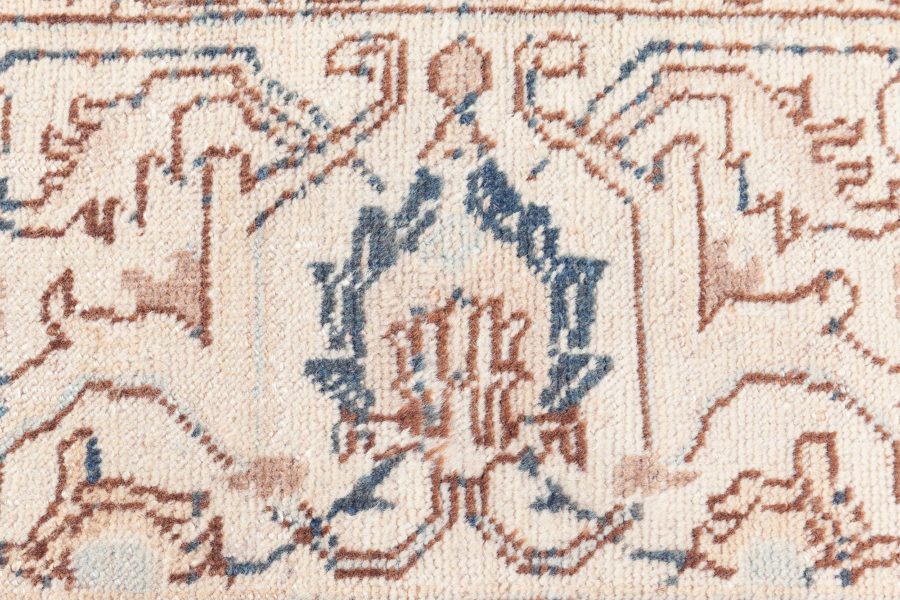 Antique Floral Persian Kirman Camel, Light Brown, Indigo Blue Handmade Wool Rug BB6485