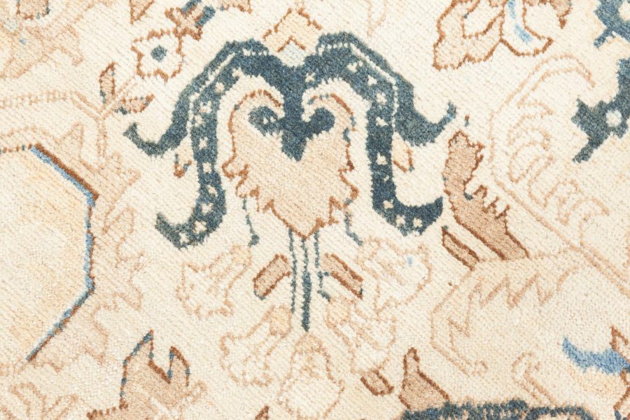Antique Floral Persian Kirman Camel, Light Brown, Indigo Blue Handmade Wool Rug BB6485