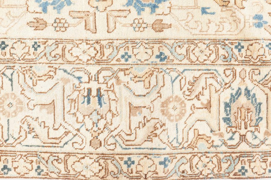 Antique Floral Persian Kirman Camel, Light Brown, Indigo Blue Handmade Wool Rug BB6485